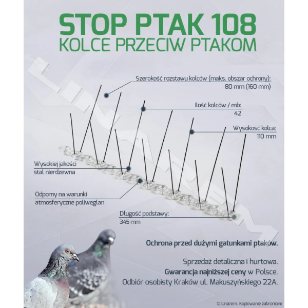 Kolce przeciw ptakom STOP PTAK model 108 CENA ZA 1mb!