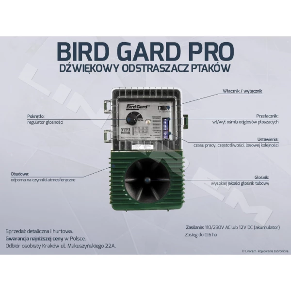 Profesjonalny odstraszacz wron. Dźwiękowy odstraszacz na wrony. Bird Gard Pro.